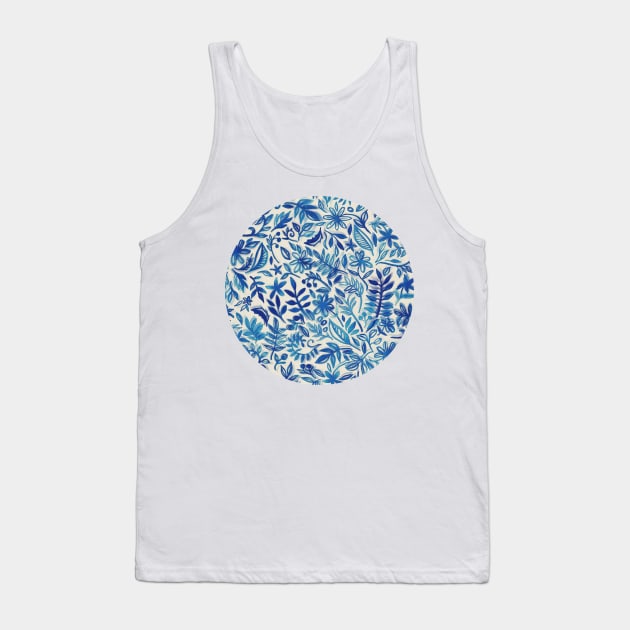 Floating Garden - a watercolor pattern in blue Tank Top by micklyn